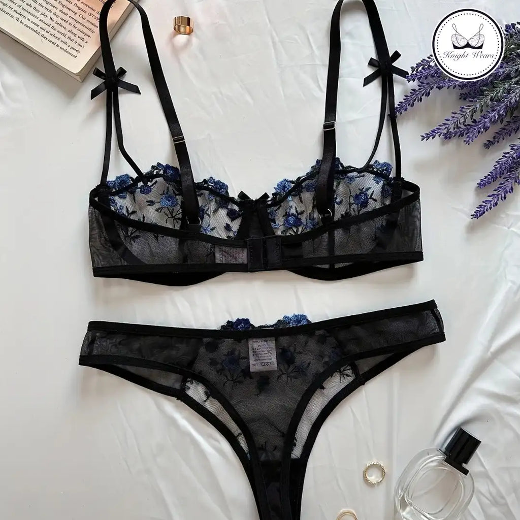 Net Floral mesh pushup Bra set.