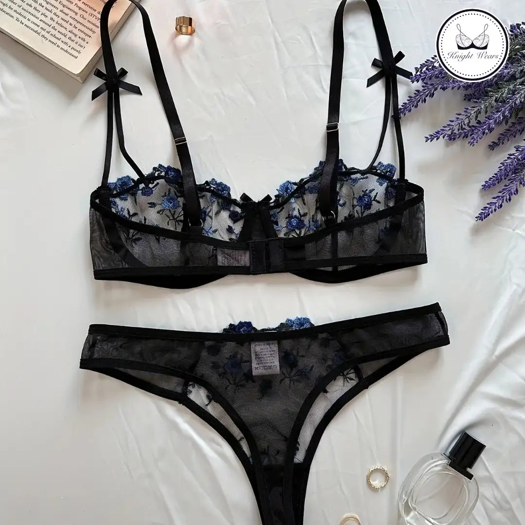 Net Floral mesh pushup Bra set.