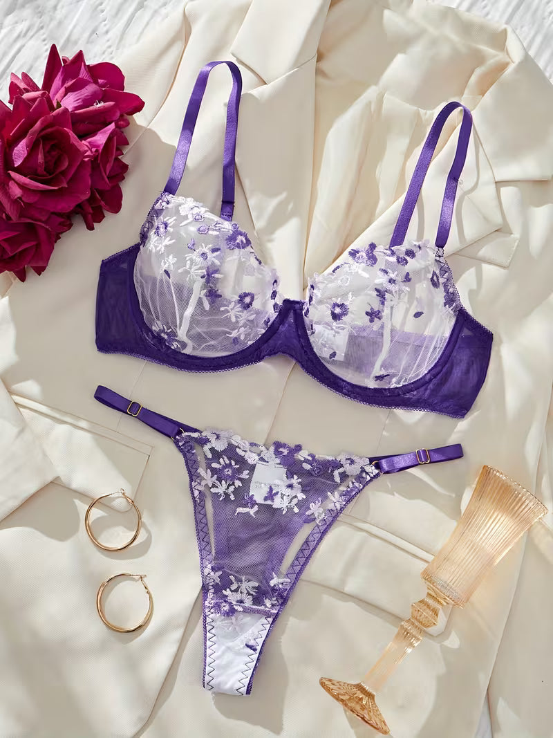 Net Floral mesh pushup Bra set.