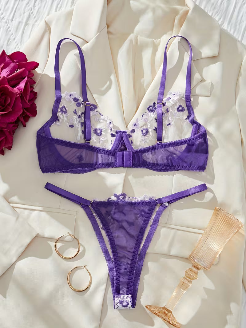 Net Floral mesh pushup Bra set.