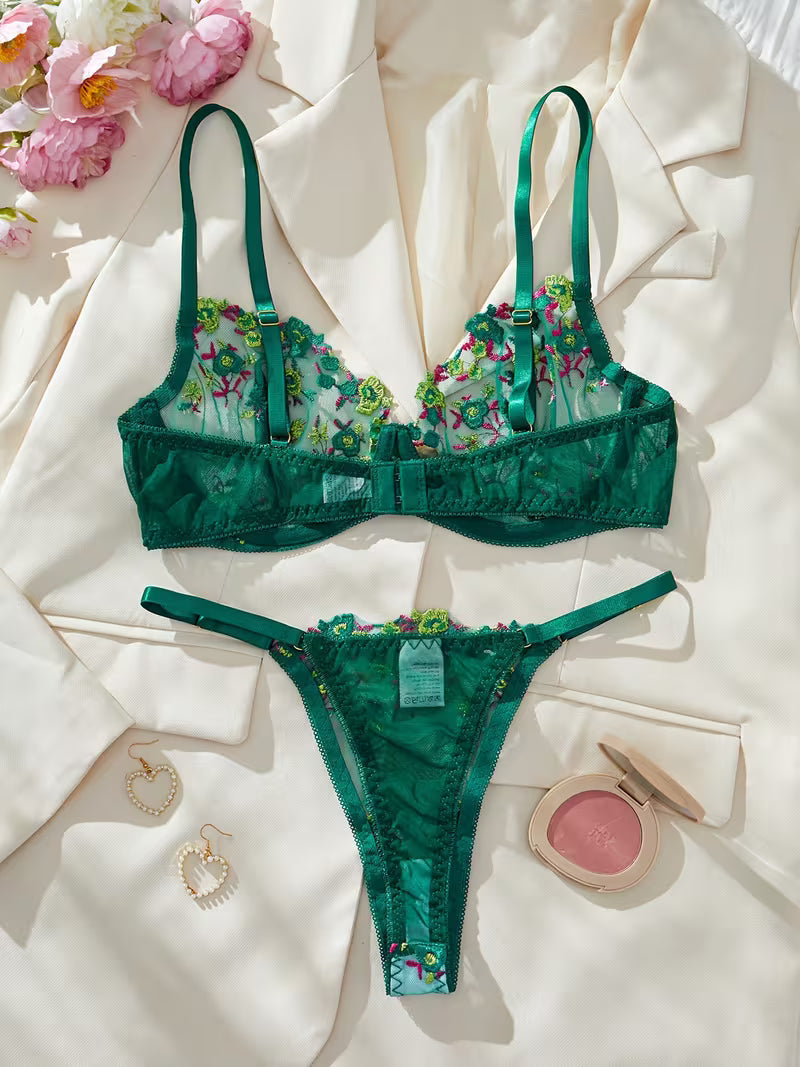 Net Floral mesh pushup Bra set.