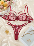 Wine Red Floral Lace 2-Piece Set.