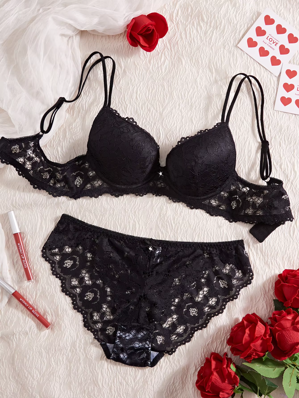 Rhinestone Lace Push-Up Set